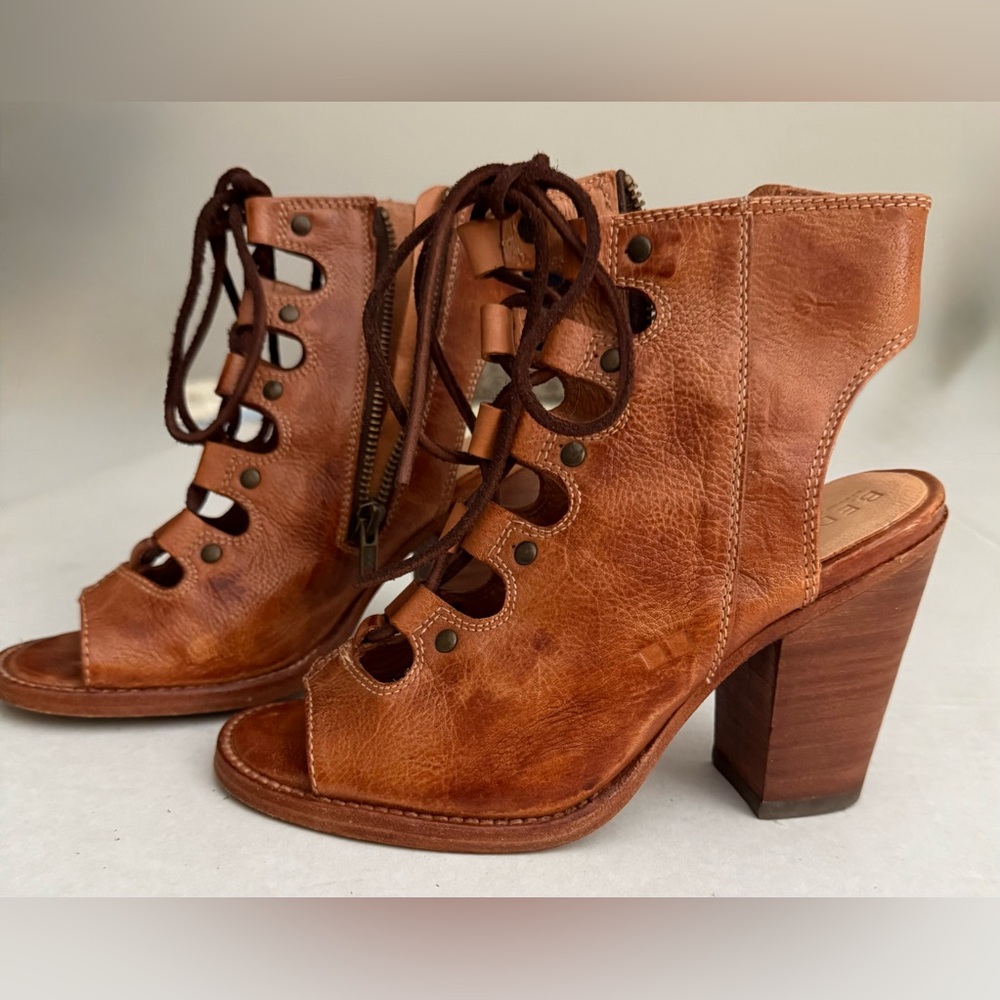 Bed Stu Osanna Cognac Leather Lace-Up Boot Sandals